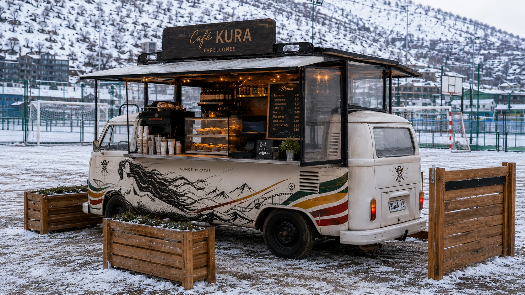 Visión conceptual de la KOMBI como cafetería móvil en Farellones