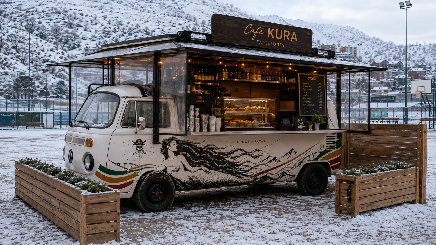 Visión conceptual de la KOMBI equipada como cafetería móvil